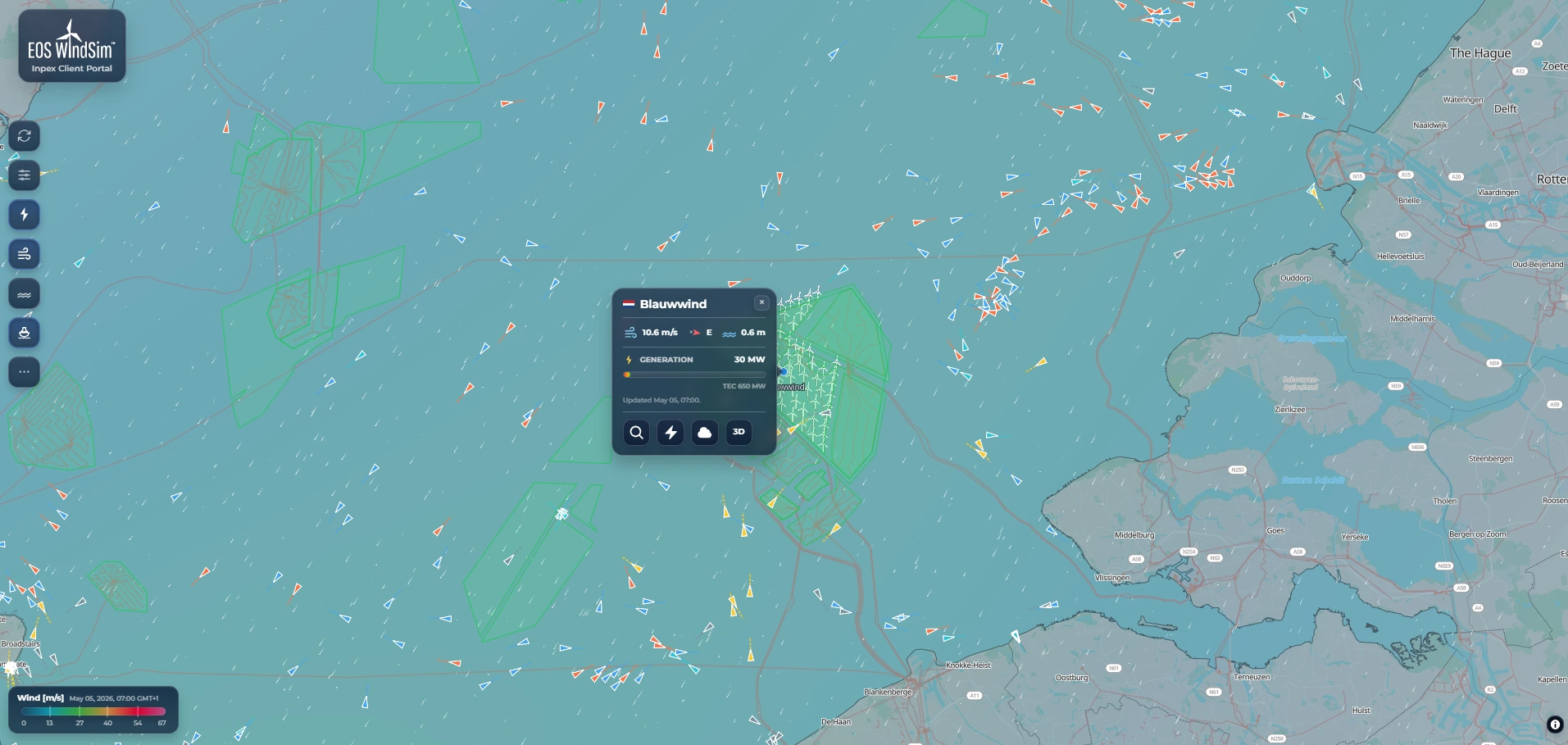 Single site, live wind, wave and vessels